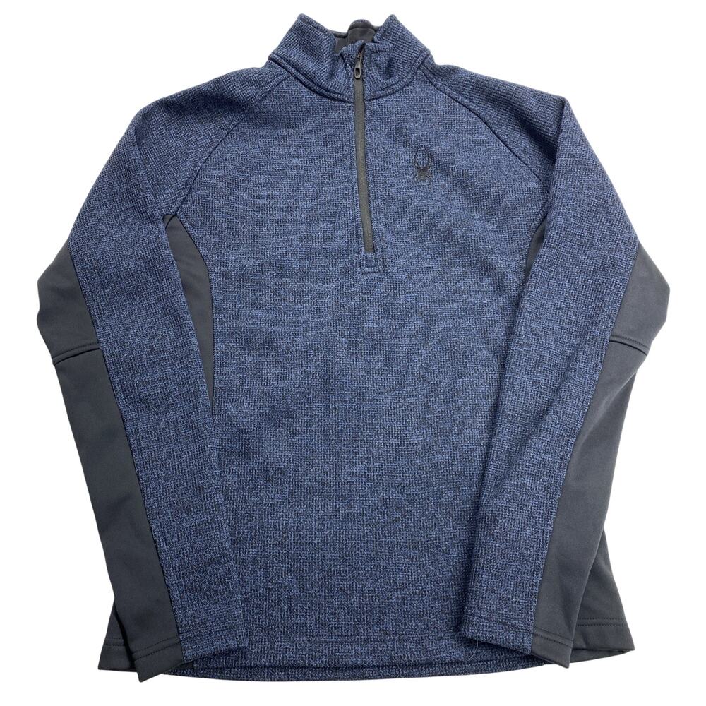Spyder Sweater Medium Navy Black Pullover Quarter Zip Waffle Knit Jacket